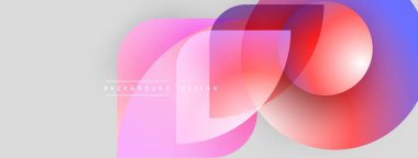 Soyut sıvı şekilleri örtüşür ve canlı renk değişimleri yaratır. Açık gri arka planda yumuşak pembeler, kırmızılar, maviler harmanlanır. Modern tasarım ögesi.