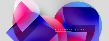 Soyut şekiller örtüşüyor, canlı pembeler, maviler, morlar yaratıyor. Modern tasarım elementleri dijital sanatı, gradyanları, pürüzsüz geçişleri öneriyor.