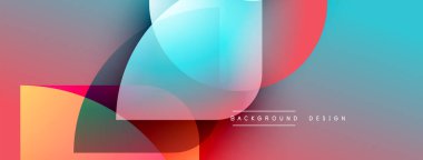 Soyut geometrik şekiller örtüşüyor, canlı renk eğimleri yaratıyor. Modern tasarım pürüzsüz geçişler, dinamik bileşimler içerir.