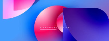 Soyut geometrik şekiller örtüşür, parlak mavi ve pembe renkler yaratır. Metin, kompozisyon içerisindeki arkaplan tasarımını okur. Modern estetik.