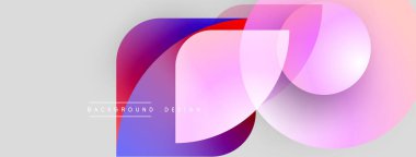 Soyut şekiller örtüşüyor, canlı renk değişimleri yaratıyor. Yumuşak pembeler, maviler, kırmızılar açık gri arka planda kusursuz bir şekilde harmanlanır. Modern tasarım ögesi.