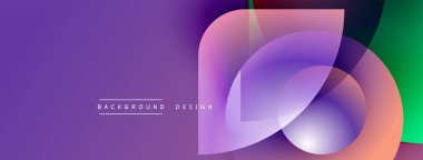 Soyut mor arkaplan özellikleri üst üste binen şeffaf şekiller. Gradyan renkler harmanlanır, modern tasarım ögesi oluşturulur. Metin arkaplan tasarımı okur.