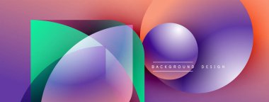 Soyut renkli şekiller çakışıyor. Gradyan renkler dinamik görsel efekt yaratır. Modern tasarım öğeleri yaratıcılığı ve yeniliği önerir.
