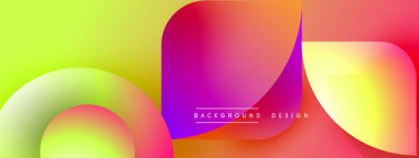 Soyut, enerjik bir arkaplan. Üst üste binen renkli şekiller dinamik görsel efekt yaratır. Gradyan renkler kusursuz bir şekilde harmanlanır. Modern tasarım ögesi.