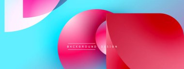 Soyut gradyan şekiller çakışıyor. Mavi, pembe, kırmızı renkler modern tasarım yaratır. Metin arka plan tasarımı okur. Minimalist estetik.