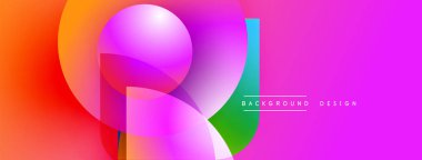 Soyut, enerjik şekiller çakışıyor, renkli gradyanlar yaratıyor. Pembe, turuncu ve yeşil aksanlı arka planda baskın. Modern tasarım ögesi.