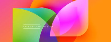 Soyut renkli şekiller çakışıyor. Gradyan renkler dinamik görsel efekt yaratır. Metin arka plan tasarımı okur. Modern estetik.