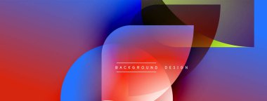 Soyut, enerjik bir arkaplan. Üst üste binen şekiller dinamik görsel efekt yaratır. Kırmızı, mavi, mor renkler kompozisyona hakim. Modern tasarım ögesi.