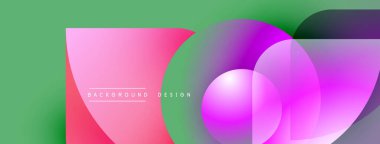 Soyut geometrik şekiller çakışıyor. Canlı renkler modern tasarım yaratır. Yeşil arkaplan karşıtlık ve mevcut metin etiketleri sağlar.