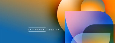 Soyut geometrik şekiller çakışıyor. Renkler maviyle turuncuya karışıyor. Modern tasarım elementleri görsel ilgi yaratır.