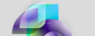 Soyut şekiller örtüşüyor, canlı renk değişimleri yaratıyor. Modern tasarım öğeleri akıcılık, hareket ve yenilik önerir. Işık arkaplanı görsel etkiyi arttırır.