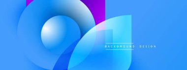 Soyut mavi tasarım, üst üste binen daireler, kareler. Gradyan renkler dinamik görsel efekt yaratır. Metin arkaplan tasarımı okur.