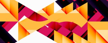 Soyut geometrik tasarım. Kalın renkler dinamik üçgen desenler yaratır. Canlı karşıtlık şekilleri tanımlar, modern estetik sunar.