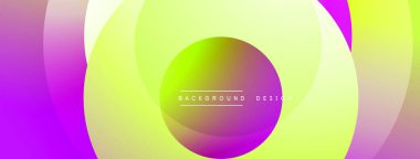 Soyut, enerjik çemberler çakışıyor. Değişik renkler mor, sarı karışımı modern tasarım yaratır. Metin arkaplan tasarımı okur.