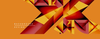 Soyut geometrik bileşim. Sıcak renk paleti turuncu, kırmızı, sarı tonlarda baskın gelir. Çokgen şekiller dinamik görsel doku oluşturur. Modern tasarım ögesi.