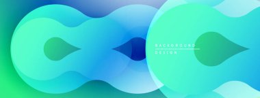 Soyut sıvı şekilleri, canlı maviler, yeşiller dinamik bileşim oluşturur. Arkaplan ve sunumlar için modern tasarım ögesi.