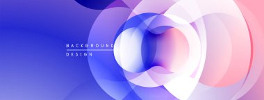 Soyut daireler örtüşüyor, parlak mavi, mor ve pembe renkler yaratıyor. Modern tasarım akıcılığı, derinliği, görsel ilgiyi çağrıştırıyor.