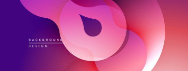 Soyut sıvı şekilleri örtüşür, canlı pembeler ve morlar yaratır. Modern tasarım hareketi, enerjiyi ve derinliği çağrıştırıyor. Düzen eğimleri kompozisyona hakim.