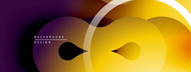 Soyut gradyan tasarımı. Mor, sarı renkler karışır. Üst üste binen daireler dinamik görsel efekt yaratır. Modern arkaplan dokusu.