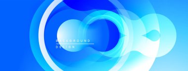 Soyut mavi katmanlar dinamik dairesel bileşim oluşturur. Gradyan gölgeler modern görsel cazibe sunar. Minimalist tasarım arka planlar için uygundur.