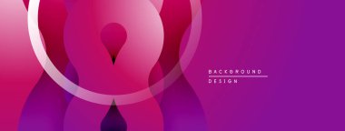 Soyut mor tasarım, üst üste binen şekiller, daireler, gradyanlar. Modern estetik, canlı renkler, pürüzsüz geçişler.