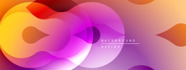 Soyut sıvı şekiller, canlı renklerin karışımı. Gradyan geçişler modern tasarım yaratır, düz eğriler kompozisyona hakim olur.