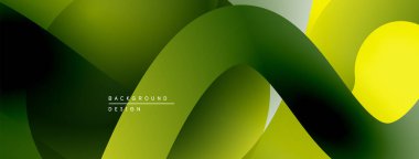 Soyut tasarım özellikleri üst üste binen yeşil, sarı şekiller. Pürüzsüz gradyanlar dinamik görsel akış yaratır. Modern estetik.