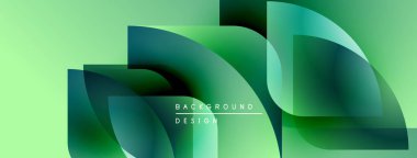 Soyut yeşil arkaplan özellikleri üst üste binen yuvarlak kareler. Gradyan gölgeler derinlik yaratır, modern tasarım ögesi. Minimalist estetik.