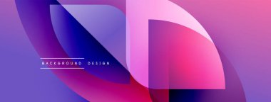 Soyut gradyanlar çakışıyor, dinamik görsel etki yaratıyor. Mor, pembe, mavi renkler kompozisyona hakim. Modern tasarım ögesi.