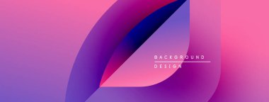 Soyut gradyanlar mor, pembe ve mavi renkleri harmanlarlar. Üst üste binen şekiller dinamik görsel efekt yaratır. Metin arkaplan tasarımı okur.