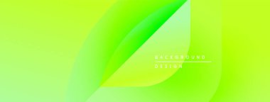 Parlak yeşil soyut arka plan. Üst üste binen katmanlar sıvı şekiller, gradyanlar, modern tasarım elementleri yaratır. Minimalist metin arkaplan tasarımı okur.