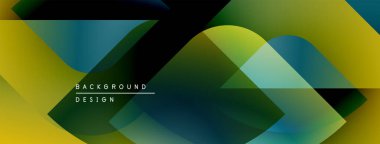 Soyut geometrik şekiller çakışıyor. Sarı, yeşil, mavi renkler modern tasarım yaratır. Minimalist tarz, dinamik kompozisyon.