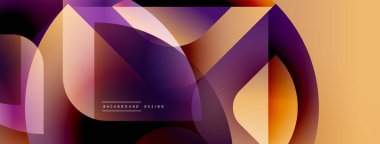 Soyut geometrik şekiller örtüşüyor, canlı renk eğimleri yaratıyor. Sıcak tonlar tasarıma egemen, modern estetiğe işaret ediyor.