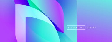 Soyut gradyan şekiller çakışıyor ve canlı bir görsel etki yaratıyor. Mavi, mor renkler kompozisyona hakim. Modern tasarım ögesi.