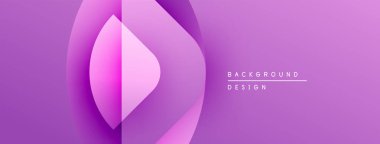 Soyut mor tasarım üst üste binen katmanlar oluşturarak dinamik görsel efekt yaratır. Metin elemanları mevcut olan minimalist biçim.