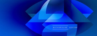 Soyut mavi arkaplan. Geometrik şekiller örtüşür, dinamik görsel efekt yaratır. Gradyan gölgeler derinliği ve modern tasarımı arttırır.