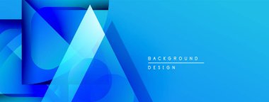 Soyut mavi geometrik şekiller örtüşür, dinamik gradyan arkaplan oluşturur. Modern tasarım elementleri teknoloji ve yenilik öneriyor.