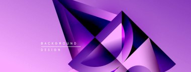 Soyut mor tasarım katmanlı geometrik şekiller içerir. Gradyan gölgeler dinamik görsel efekt yaratır. Dijital projeler için modern arkaplan.