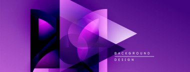 Soyut mor tasarım üst üste binen geometrik şekiller içerir. Gradyan renkler dinamik görsel efekt yaratır. Dijital projeler için modern arkaplan.