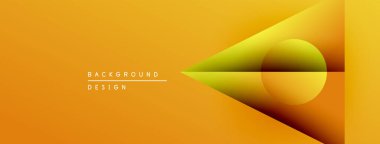 Soyut gradyan tasarımı. Turuncu, sarı renkler karışır. Minimalist kompozisyonda geometrik şekiller, daire ve üçgen bulunur. Modern arkaplan ögesi.