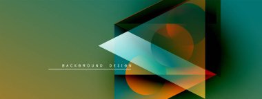 Soyut geometrik şekiller örtüşür, dinamik görsel efekt yaratır. Gradyan renkler harmanlanarak modern arkaplan tasarımı oluşturur. Metin arkaplan tasarımı okur.