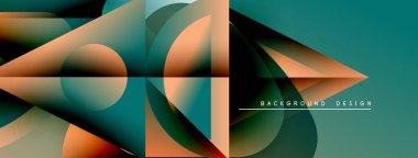 Soyut geometrik şekiller, gradyanlar, deniz mavisi, turuncu renkler dinamik arkaplan tasarımı yaratır. Modern, şık görsel kompozisyon.