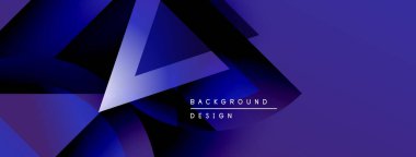 Soyut geometrik şekiller, canlı mor renkler, modern tasarım. Arkaplan özellikleri katmanlı üçgenler, dinamik görsel efekt yaratır.