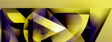Soyut geometrik şekiller örtüşüyor, dinamik sarı, mor renkler yaratıyor. Tasarım metin arkaplan tasarımı içerir. Minimalist tarz, modern estetik.