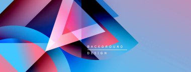 Soyut geometrik şekiller canlı renkleri harmanlarlar. Gradyan renkler dinamik görsel efekt yaratır. Arka planlar için modern tasarım ögesi.