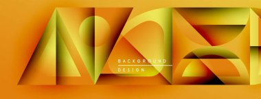 Soyut geometrik şekiller, canlı turuncu renkler, katmanlı tasarım. Metin elemanları ve dinamik bileşimi olan modern arkaplan.