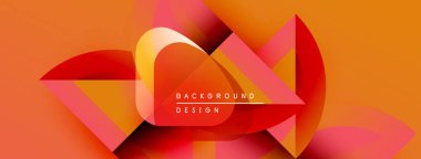 Soyut tasarım canlı turuncu, kırmızı gradyanlar içerir. Üst üste binen şekiller dinamik görsel efekt yaratır. Metin arkaplan tasarımı okur.