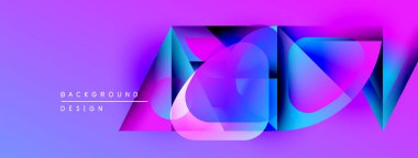 Soyut geometrik şekiller örtüşüyor, canlı mor ve mavi renkler yaratıyor. Arkaplan ve sunumlar için modern tasarım ögesi.