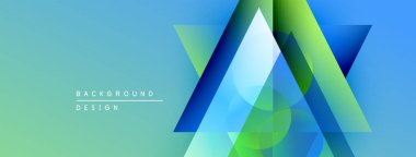 Soyut geometrik şekiller örtüşür, parlak mavi, yeşil eğimler yaratır. Modern tasarım teknoloji, yenilik, tazelik öneriyor.