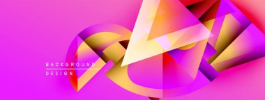 Soyut geometrik şekiller örtüşür, parlak pembe bir zemin oluşturur. Modern tasarım grafikleri, dokuları, dinamik bileşimi kullanır.